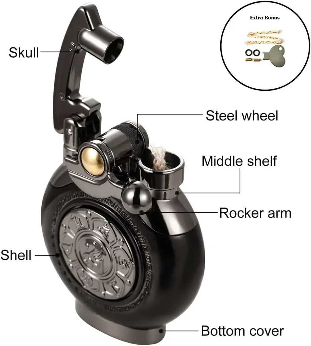 Pure copper armor arm Kerosene lamp rotating gyroscope sculpture design cool lamp smoking accessories mens small tool Y250228