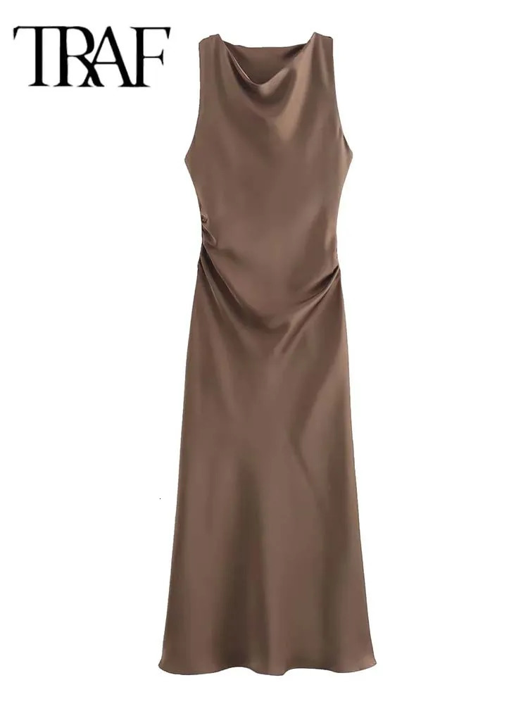 TRAF satin womens long dress summer Slip Midi dress womens sexy evening dress sleeveless elegant dress 250226