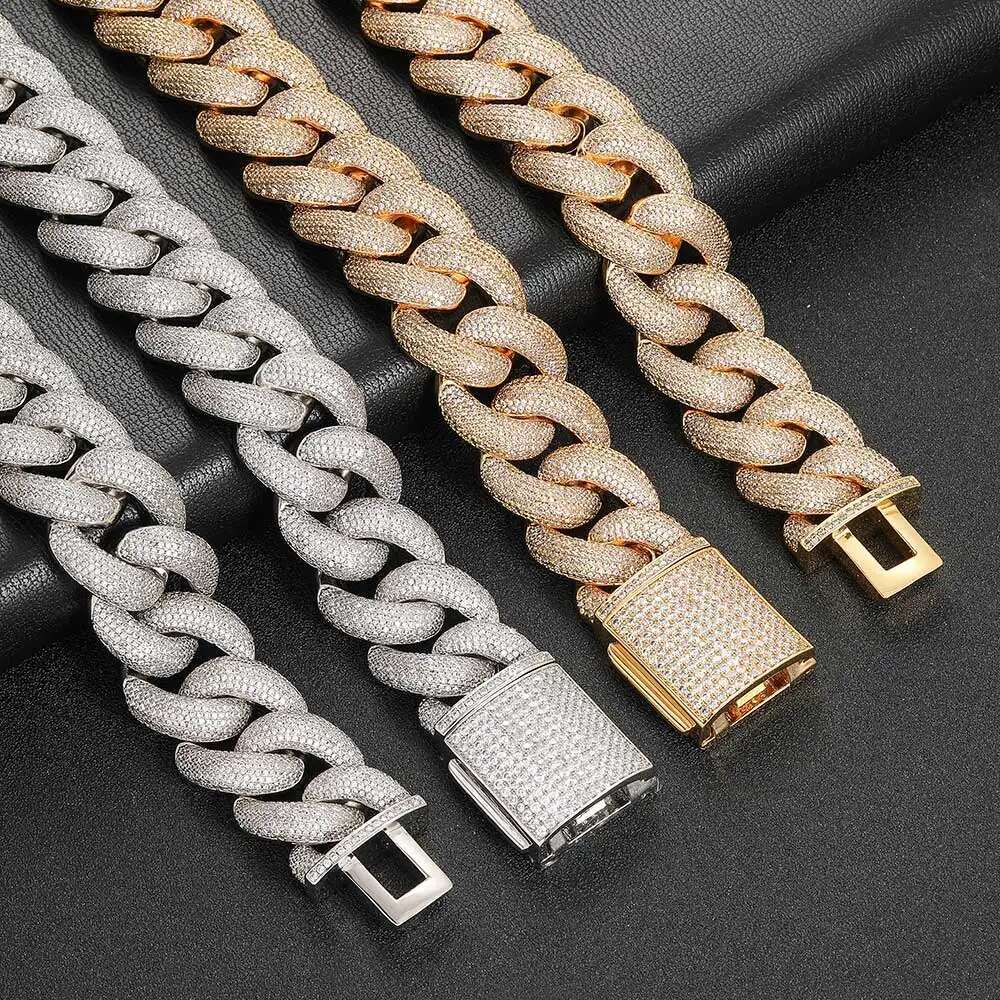 Hip Hop Shiny 25MM Cuban k Chain Necklace Men Plated Gold Bg Zircon Fashion Jewelry For Women16-24inch