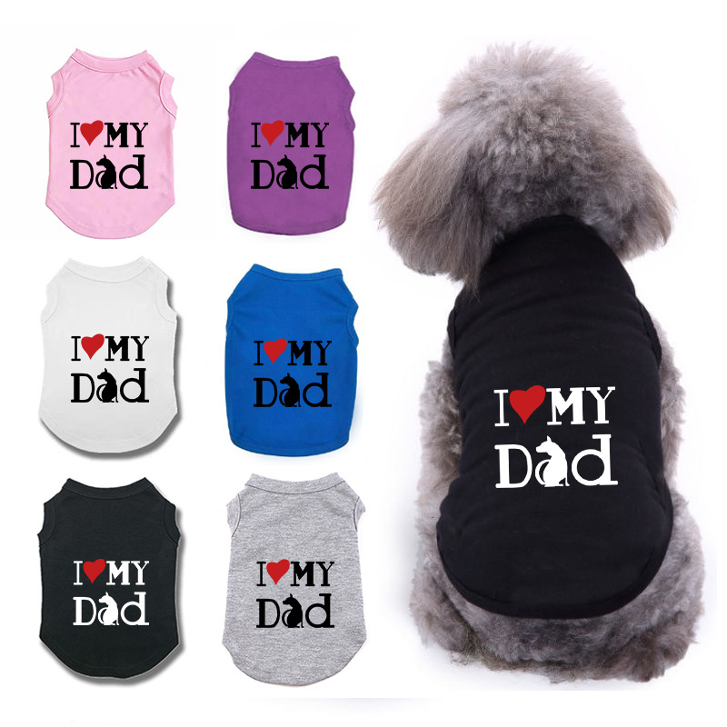Cozy Sleeveless Dog Clothes, Soft, Lightweight, and Breathable Cotton Dog Shirt with I LOVE MY DAD Print, Tank Top for Small, Medium, and Large Breeds