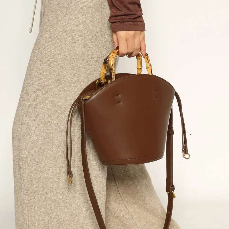 New Spring/Summer Niche Design Bamboo Handle Vegetable Basket Bucket Bag Single Shoulder Diagonal Cross Handbag
