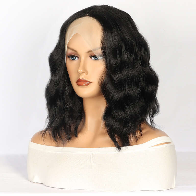HD Front Lace Wig Front Female Hand Hook Fluffy Water Ripple Short Curly Fiber Headset Lace Wig Black