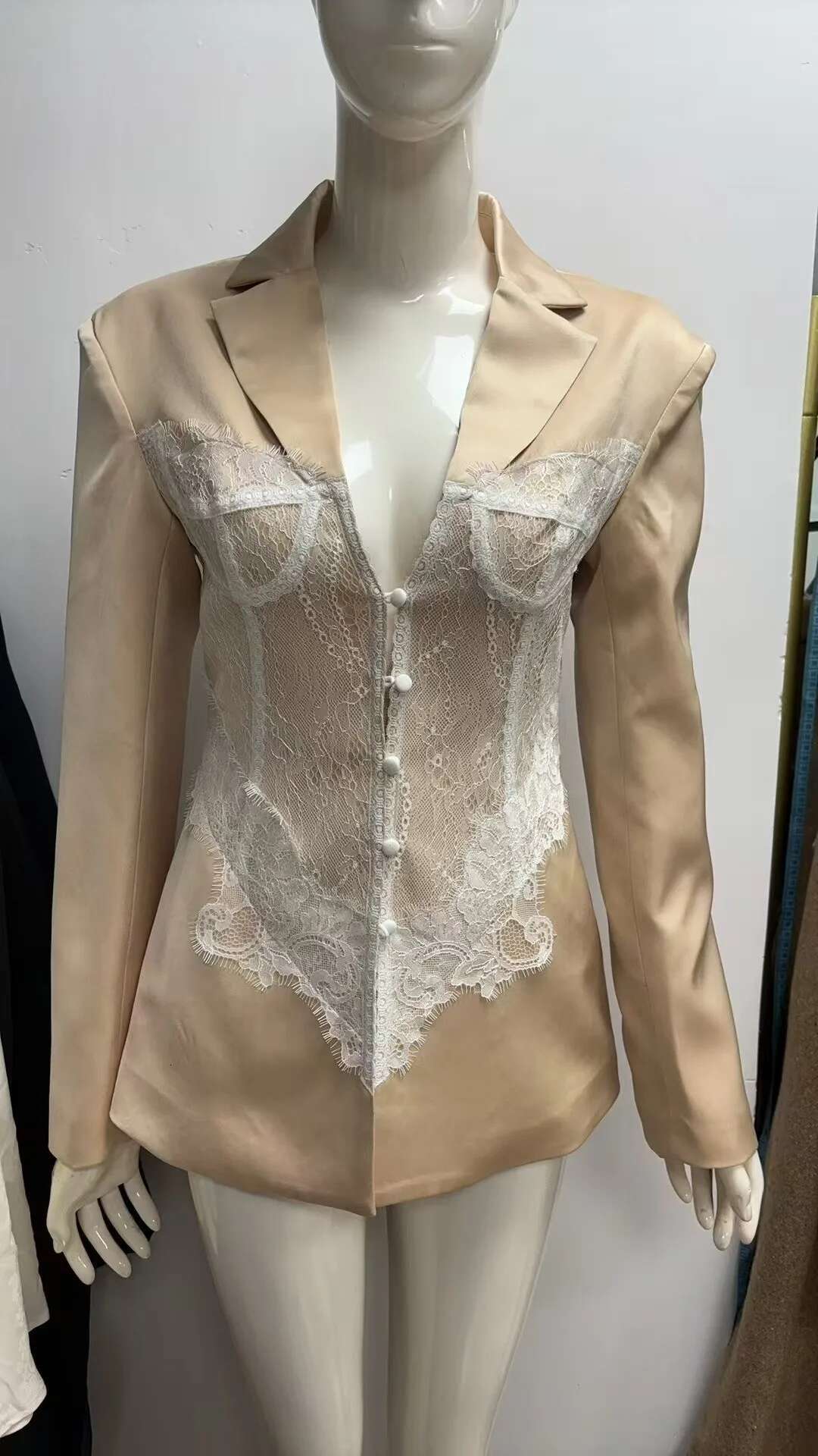 Getspring Women 2024 Autumn Lace Ed Single Breasted Ladies Black Blazer Coat Vintage Women's Slim Suit Jacket Xxxl