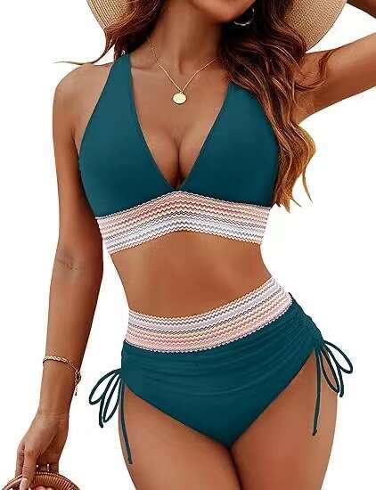 Women's High Waist Split Set V-neck Tether Bikini Gathers Hot Selg 2025 New Casual Fashion Trendy Clothing