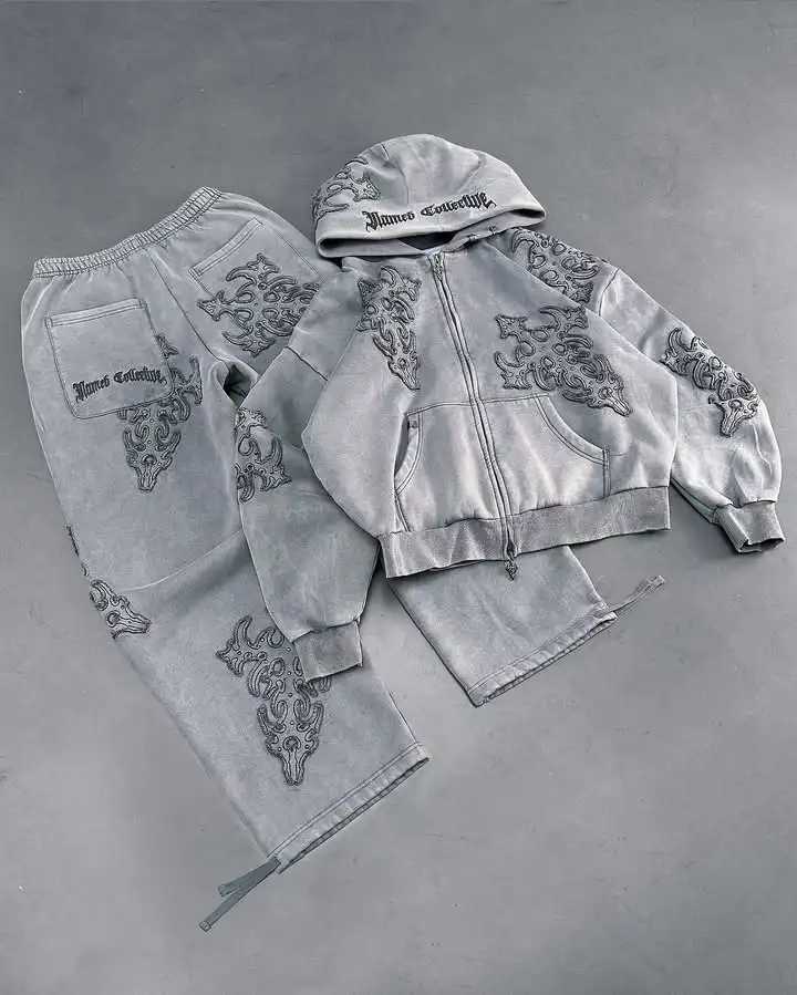 Retro Patch Embroidered Hoodie Sweatpants Two Piece Set Y2K Sportswear Mens Letter Embroidery Oversized Hoodie Casual Pants Set X250228