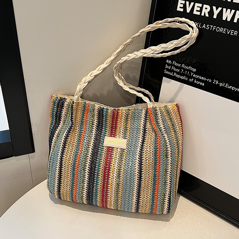 2025 New Classic Summer Beach Vacation Straw Woven Women's Fashion Commuter Shoulder Bag Large Capacity Handbag #swissmilitary