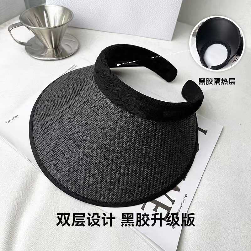 Wide Brim Hats Bucket Hats Summer ins sunshade black rubber hat Korean version empty top sunscreen hat net red large brim female straw hat fashion hai