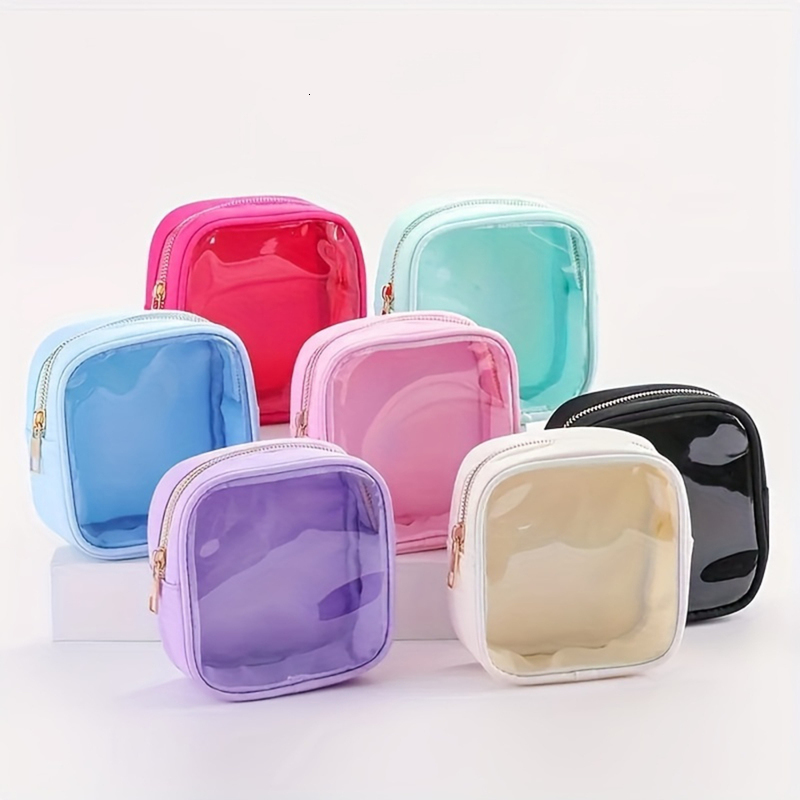 Ship from US Transparent mini makeup bag small square zipper cosmetic travel womens outdoor toilet cleaning w250227FBB