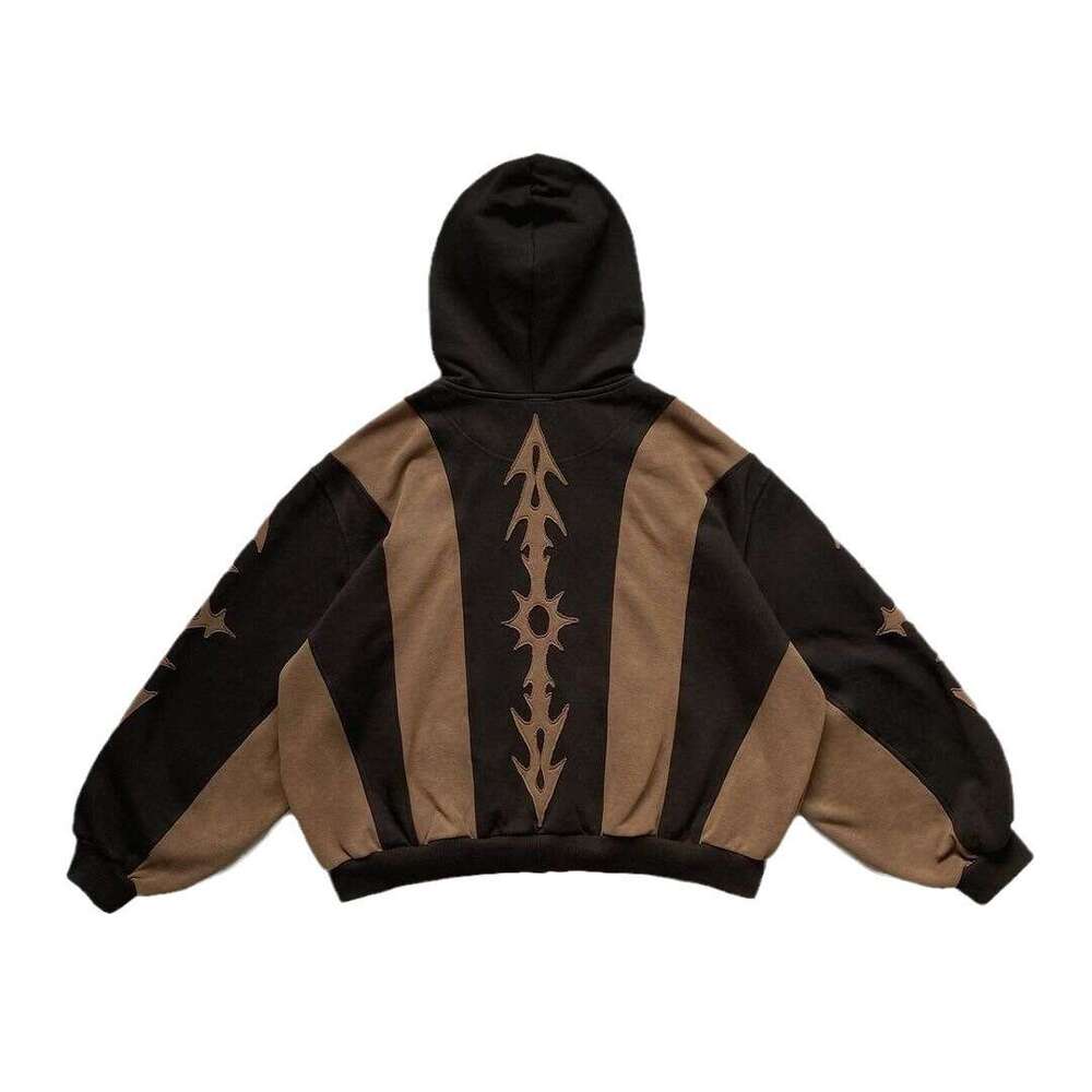 Embroidery Splicing Hoodie Couple Casual Hip Hop Street Loose Zipper Jacket Trendy