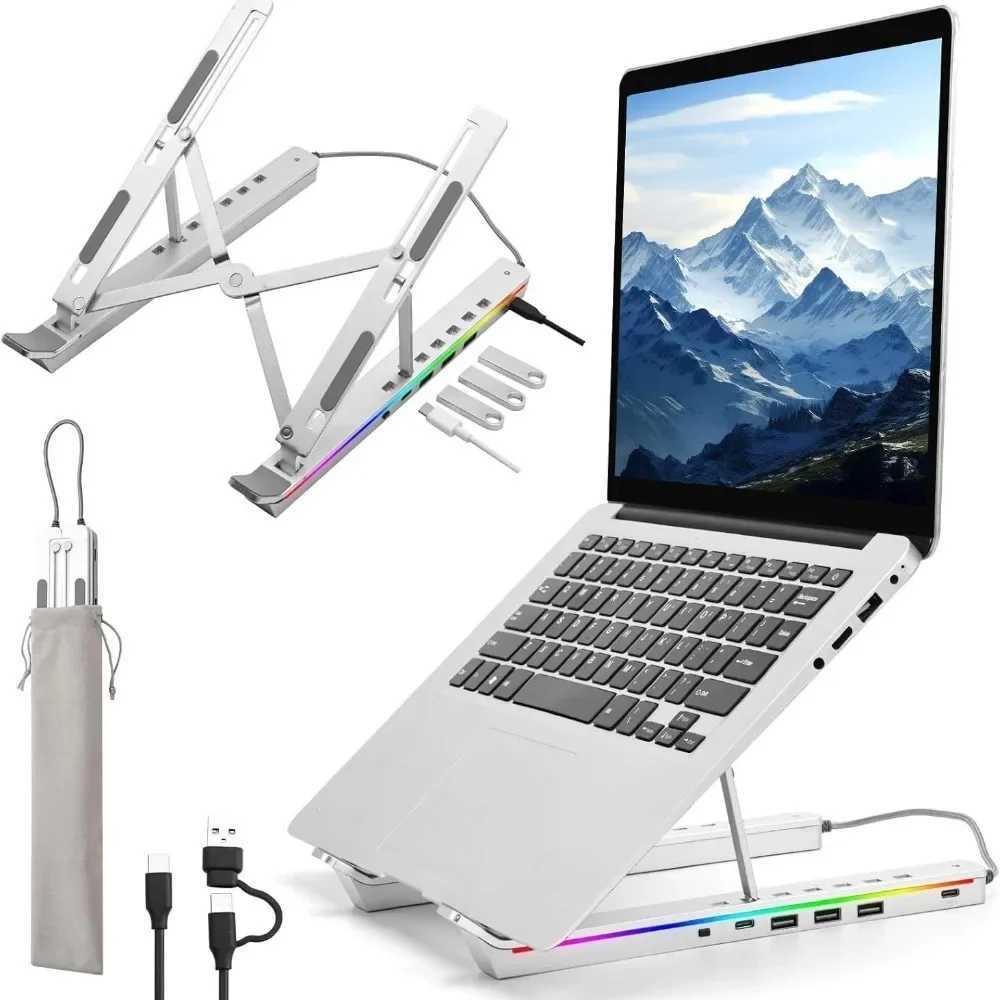 Laptop stand with USB GRB aluminum alloy luminous stand adjustable heat dissipation docking station stand laptop standXJ220228