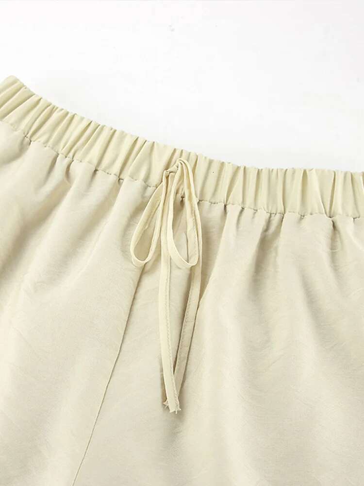 Chic 2025 New In Matching Sets Casual See Through Ruffles V Neck Lace Up Shirts Wide Leg Shorts Spring Summer Loose Lady Suit