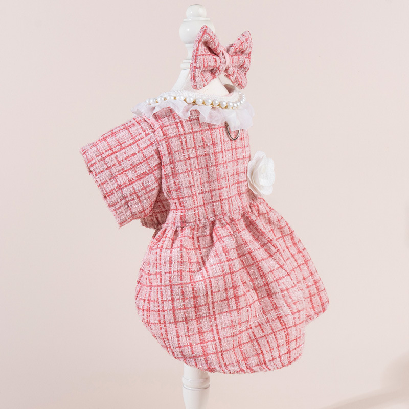 2025New Spring Autumn Pet Clothes Suit with Hairbow Best Quality Designer Dog Dress Selling Pet Apparel