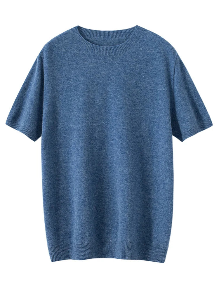 First-Line Ready-To-Wear Men O-Neck Short-Sleeve Pullovers Spring Summer 100% Merino Wool Sweater T-Shirt Soft Knit Men Top 250227