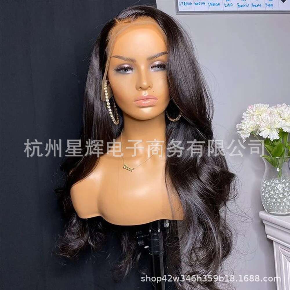 HD Front Lace Wig Front Female Hand Hook Big Wave Long Curled Hair Synthetic Headset Lace Wig Black