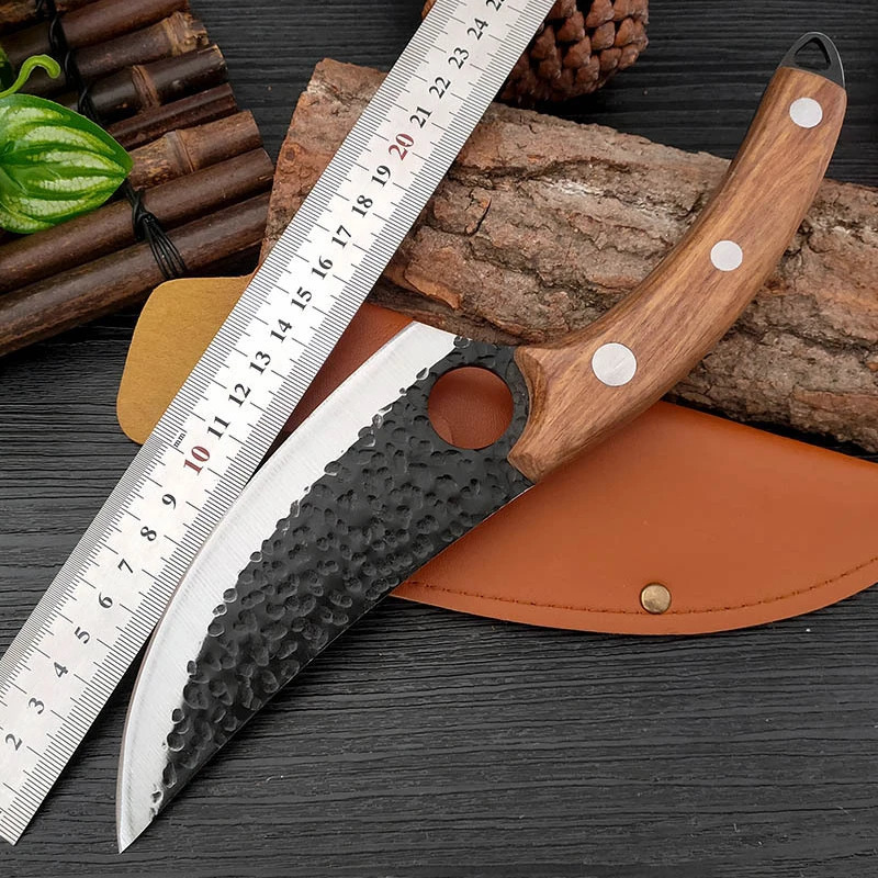 Hand-Forged Kitchen Knife Boning Knife Cleaver Sharp Split Slaughter Fleshing Boning Small Machete Solid Wood Handle 250225