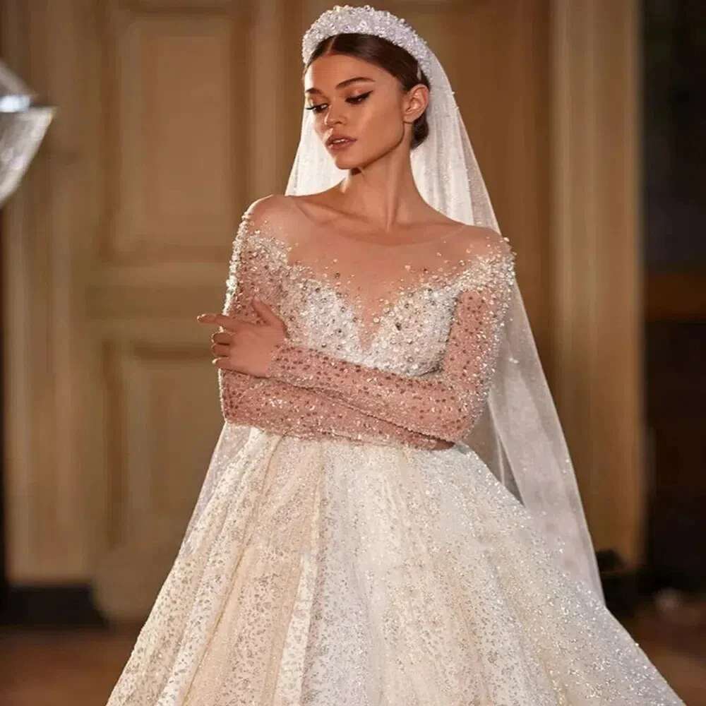 Exquisite of the bride rhinestone sequins lace wedding big size custom color novia dresses