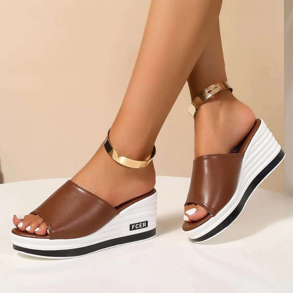 Women's Wedge Leopard Print Summer New Fashion High Heel Sandals Casual Plus Size One e Cool Platform Slippers