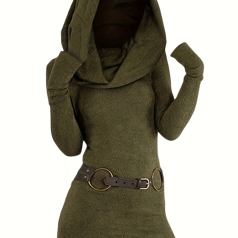 European and American fashion womens temperament pile collar solid color knitted dress 250226