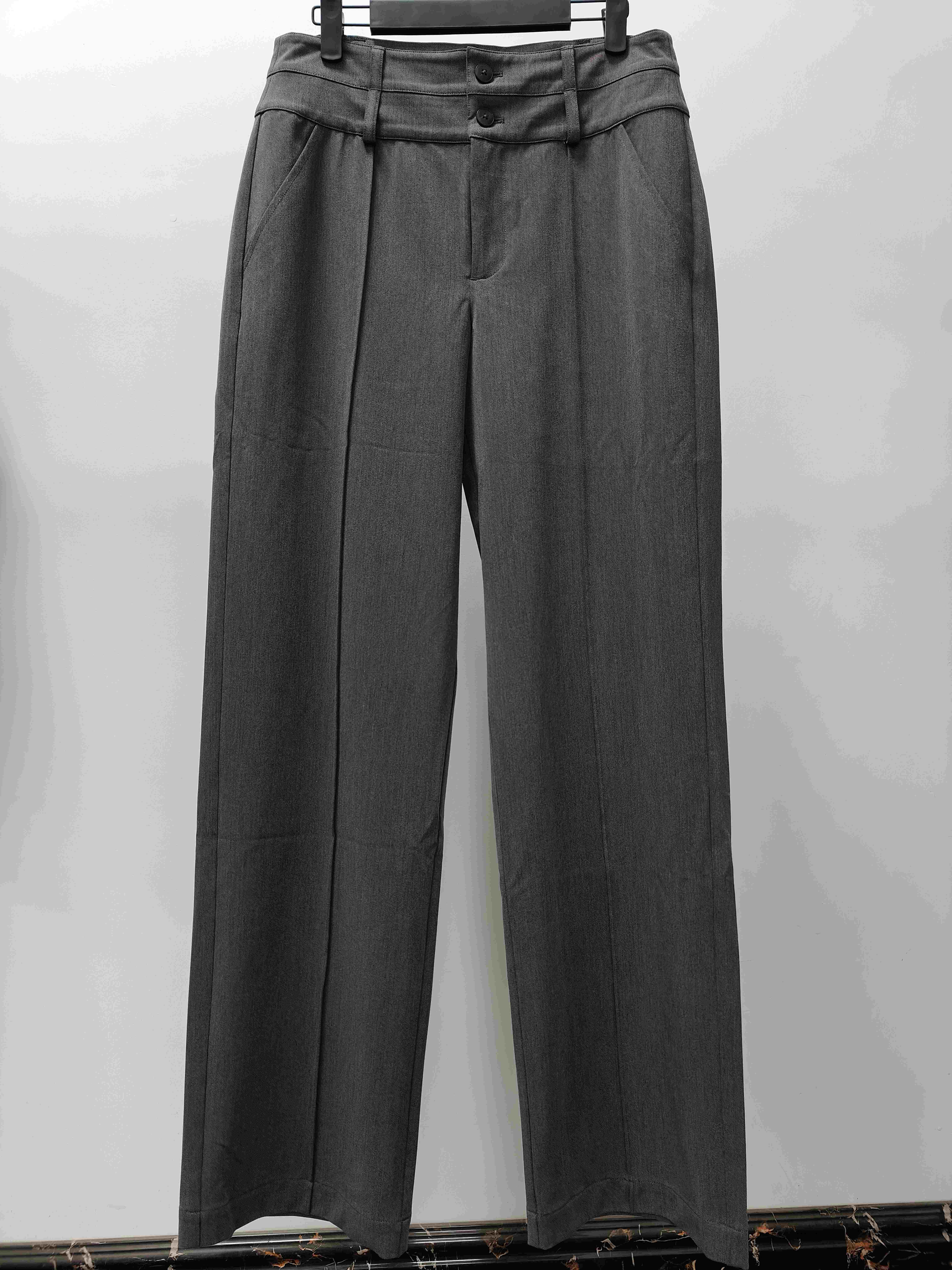Women's Elegant Gray Straight-leg Pants Semi-fitted Mid-rise Blazer Trousers Business OL style