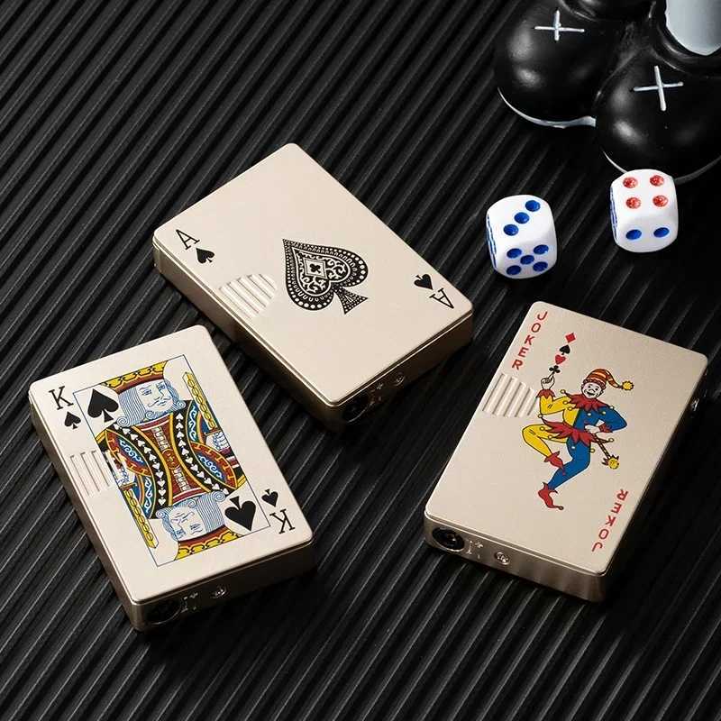 Creative Playing Cards Ace of Spades Lighter Butane Windproof Straight Metal Lighter Metal Fun Toy for Men Smoking Accessories Y250228
