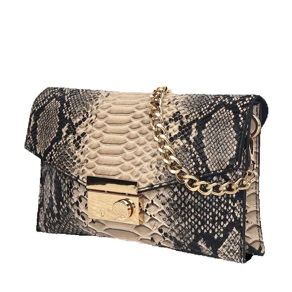 Vintage Snake Underarm European And American Chain Girls Shoulder Bag New With Flap Ladies Handbag PU Material Metal D