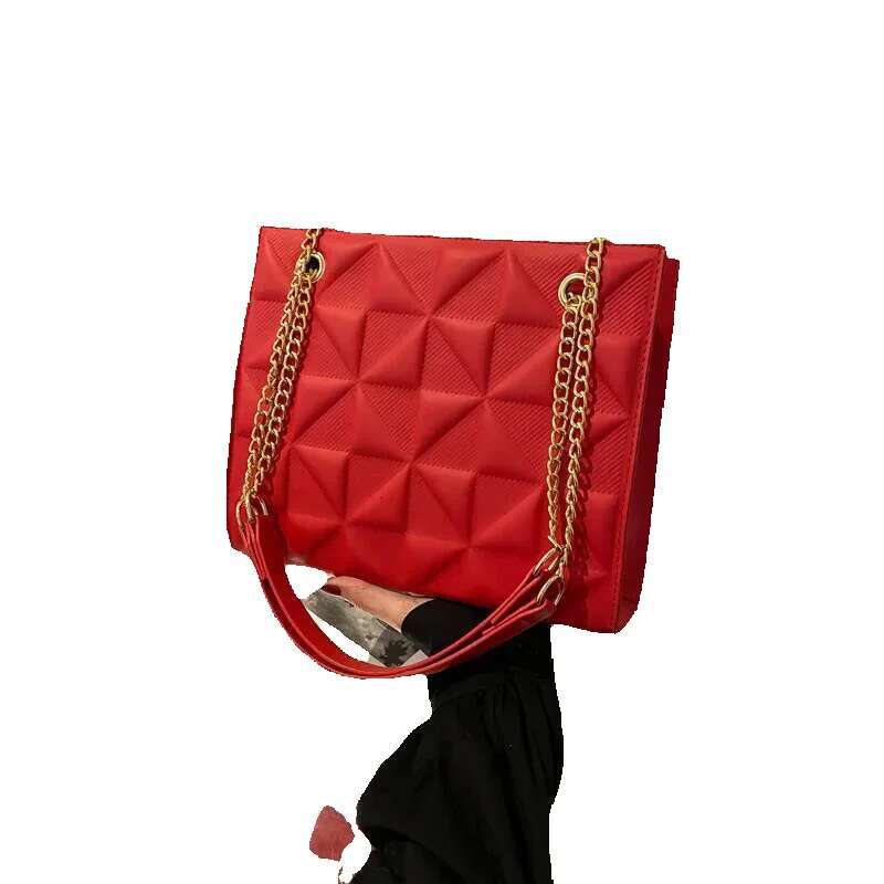 Niche Fashion Checkered Chain Women's French Casual Shoulder Crossbody Ins Style Simple Underarm Bag PU Material