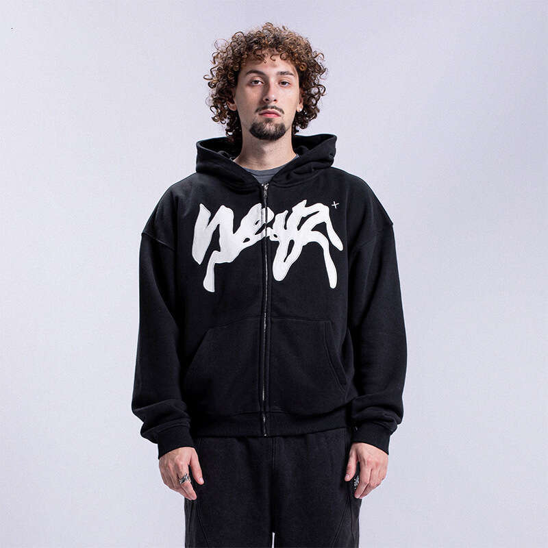 Hip hop street style new pattern embroidered unisex hooded cardigan jacket sweatshirt