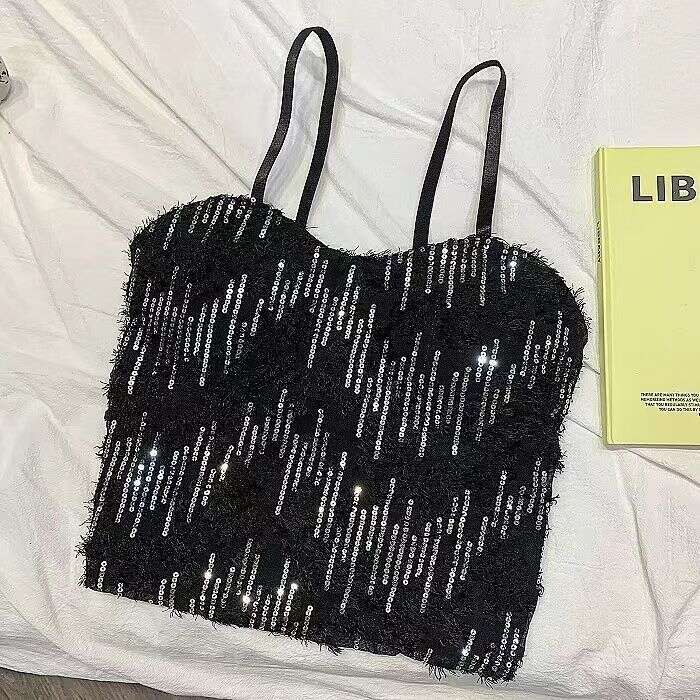 Xiaoxiangfeng sequins pure desire sexy camisole vest for women, worn internally externally, with chest cushion wrapped around the chest, beautiful bac