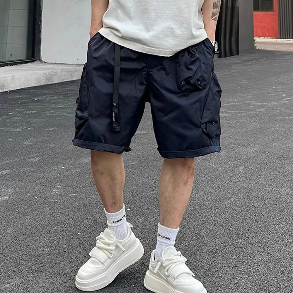 Summer Mens Workwear Shorts Simple American Style Retro Solid Color Loose Creativity Pockets Versatile Casual Daily Shorts 250225