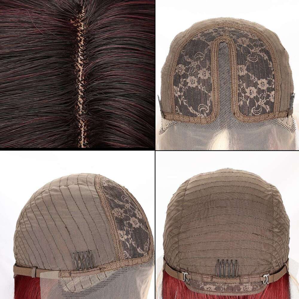 HD Front Lace Wig Front Gradient Wine Red Wig Women S Long Straight Synthetic Full Head Cover Lace Wigs