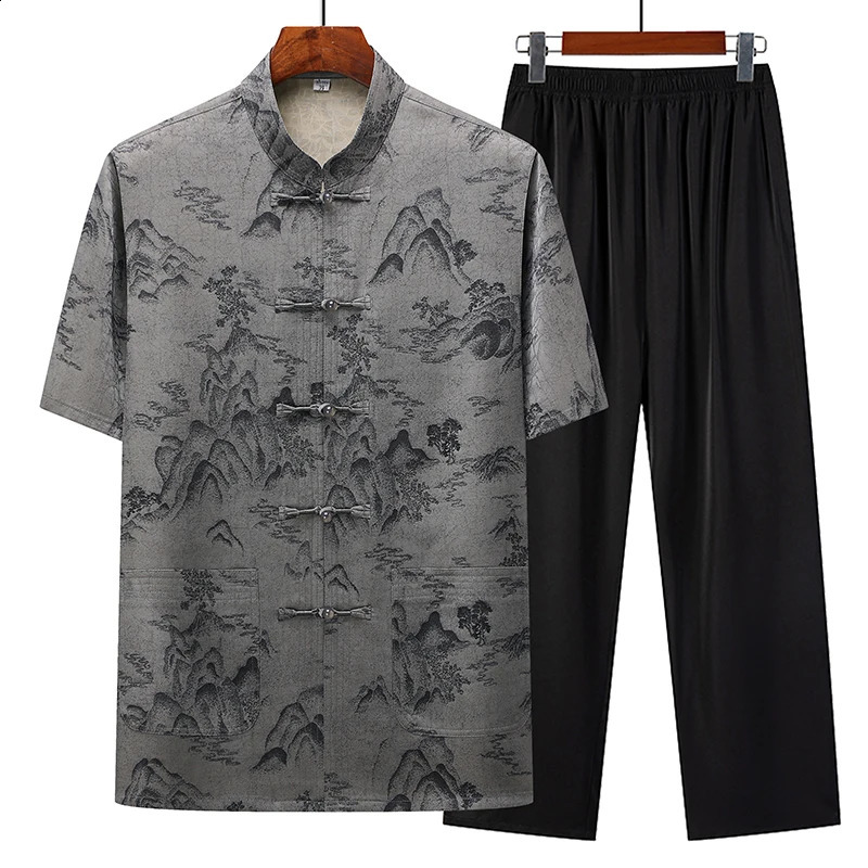 Shirt trousers summer fashion men shirt short sleeve shirts mens sets High quality male Two Piece M4XL 250228