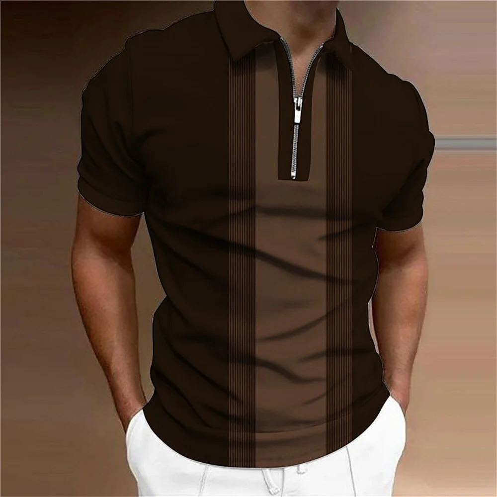 Striped printed short sleeved polo shirt for summer golf highquality top simple mens clothing loose and oversized pullout 2023 250228