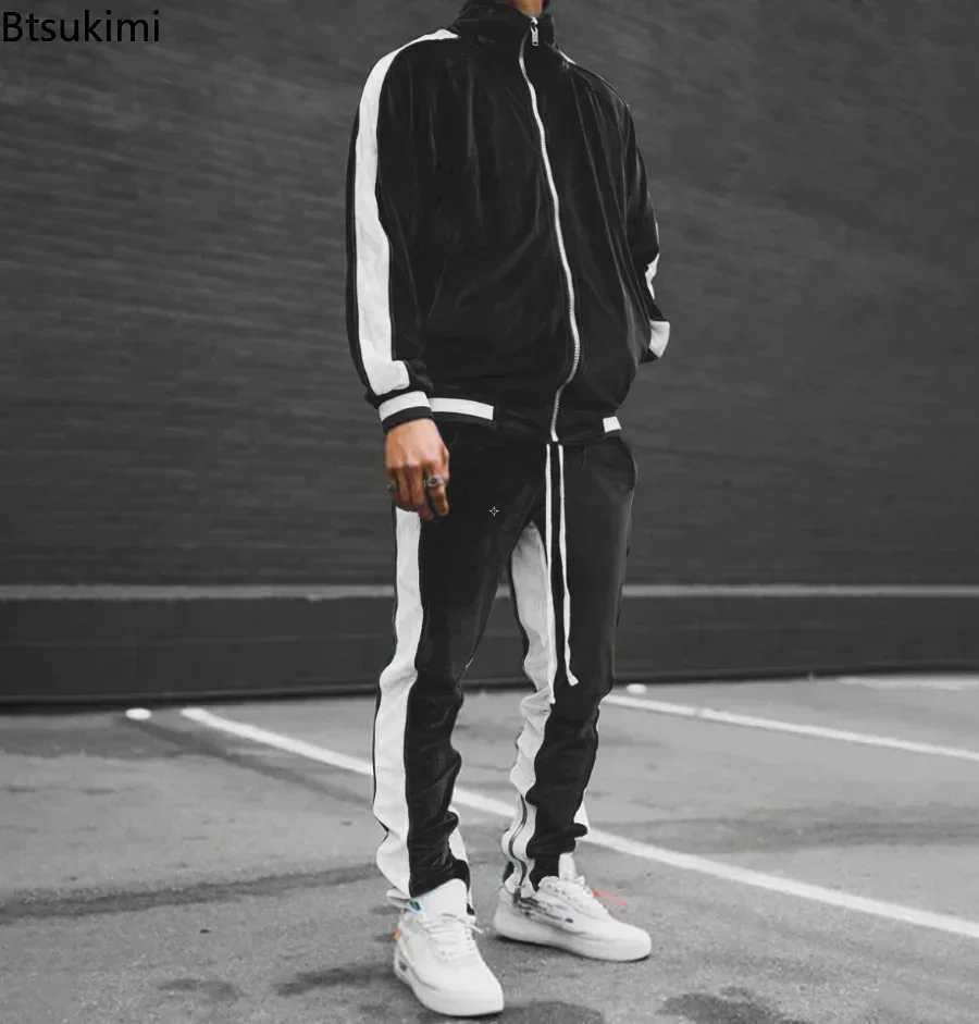 New 2025 Spring Autumn Mens Velvet Set Sport Suit Male Velour Thick Hoodies+ Pants Warm Sweatshirt Sportswear Tracksuit For Men X250228