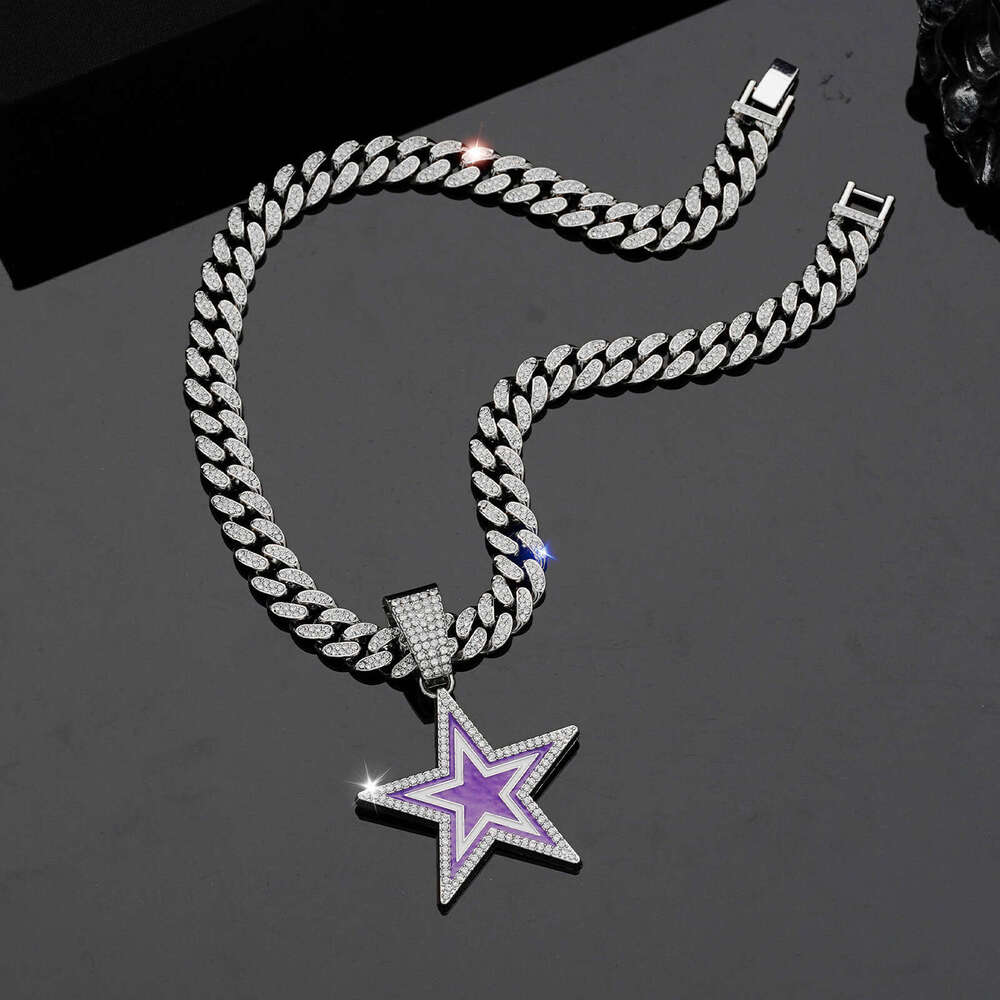 Fashion full dia blue pentagram necklace accessories, men's and women's personalized hip-hop pendant, single pendant