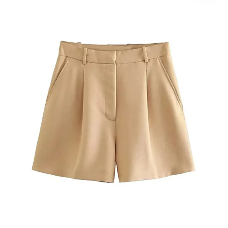 Mooyufon Women Fashion Side Pockets Front Darts Bermuda Shorts Vintage High Waist Zipper Fly Female Short Pant 250228Z