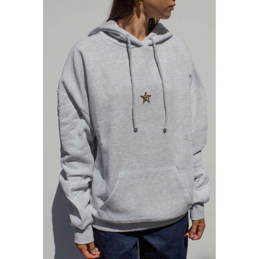 New women's long sleeved star printed shoulder down hooded with drawstring sweatshirt