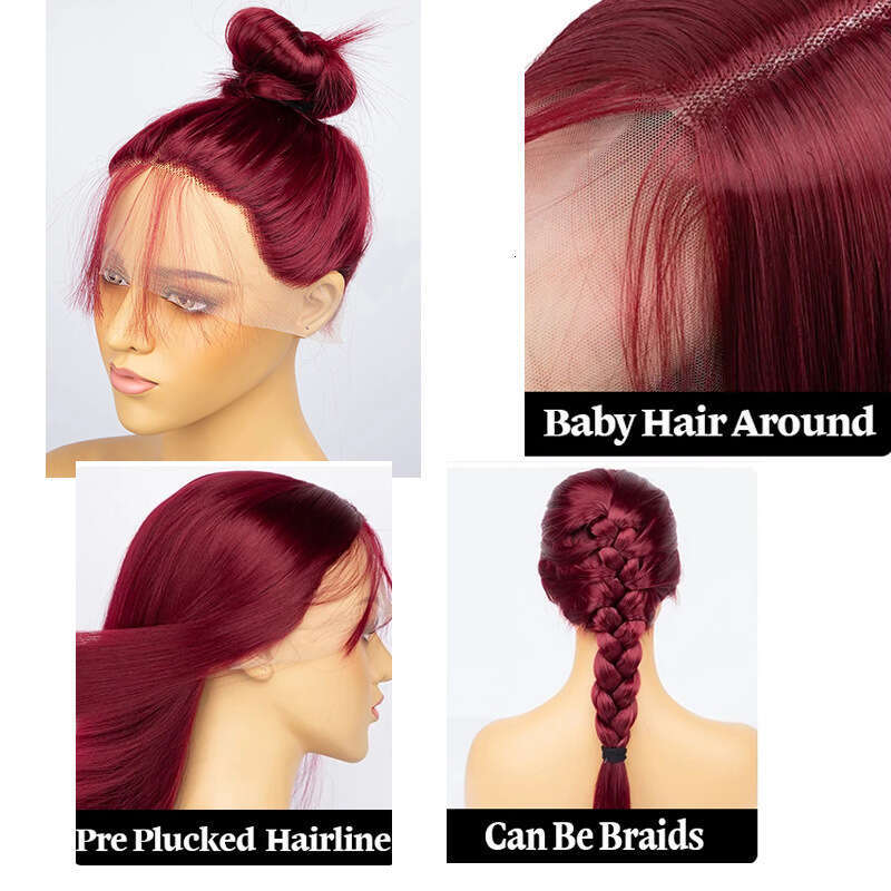 HD Front Lace Wig Front Lace Wig Women S Hand Hook Mid Split Long Straight Hair Synthetic Full Head Cover Lace Wig Wine Red