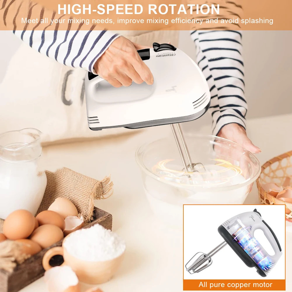 Electric Egg Beater Handheld Food Cake Bread Baking Dough Mixer for Kitchen Cooking 7 Speed Cream White Blender 250228