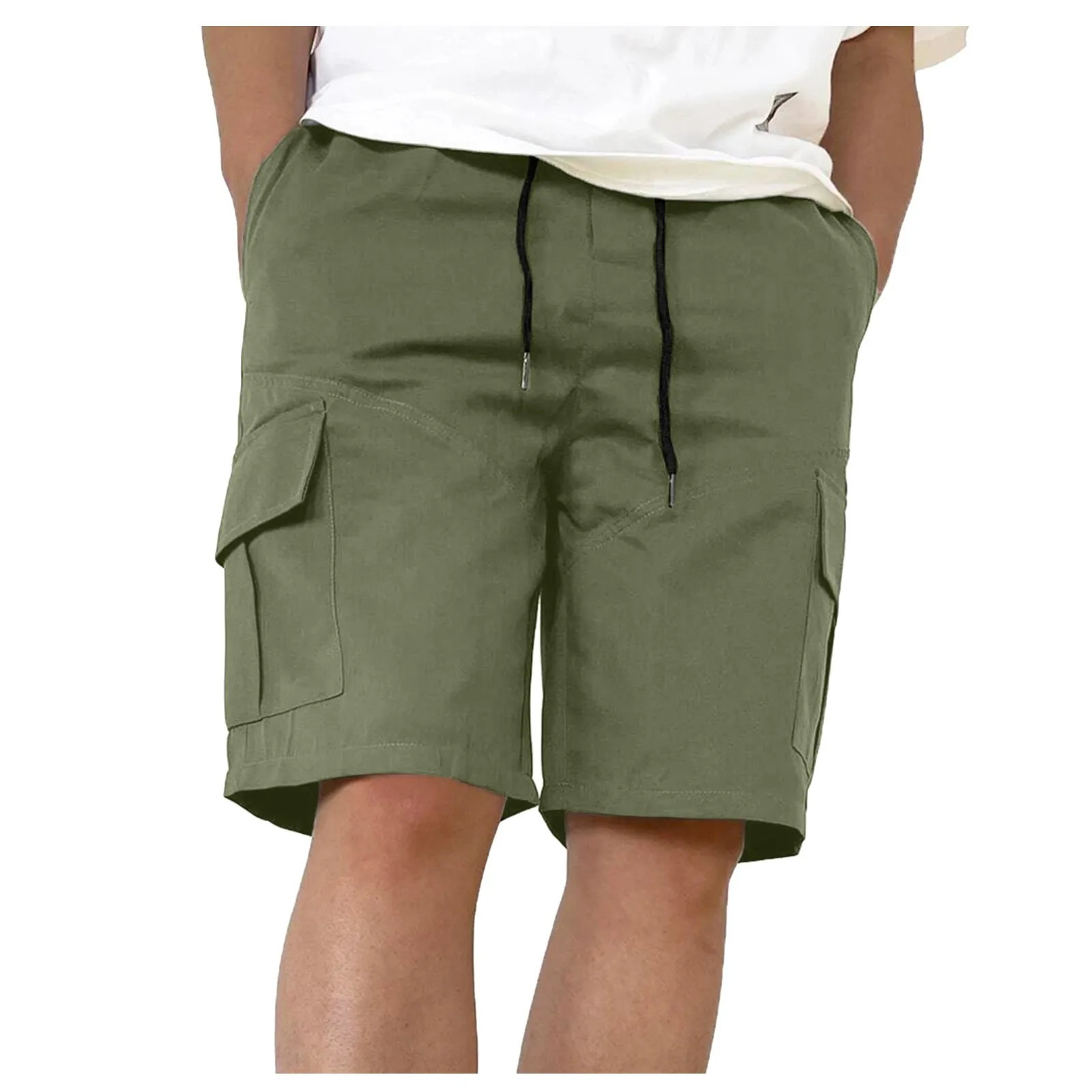 Cargo Pants Men Summer Oversize Lightweight Solid Color Multi Pocket Tie Sports Shorts Drawstrings Casual Hiking Shorts 250225