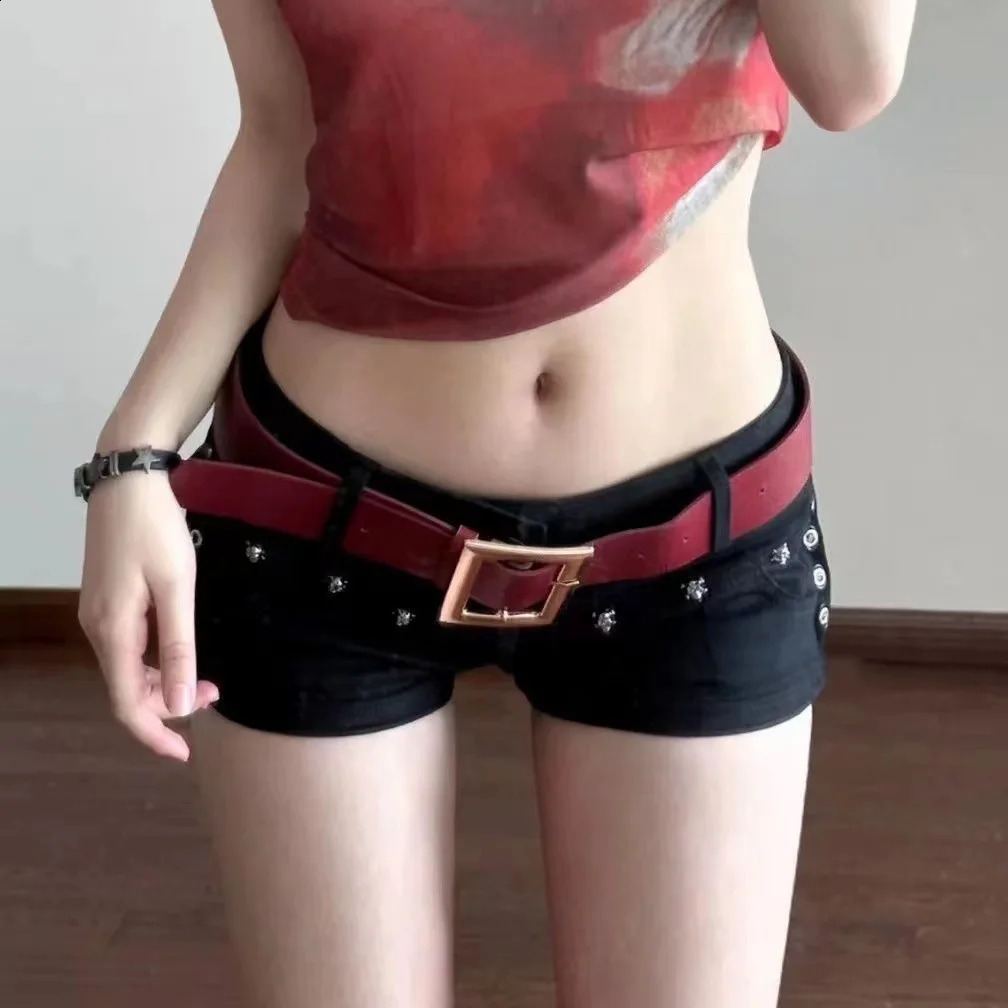 Y2K Skinny Creativity Short Fashion High Street Daily Personality Sexy American Retro Pocket Vintage Female Clothes 250228Z