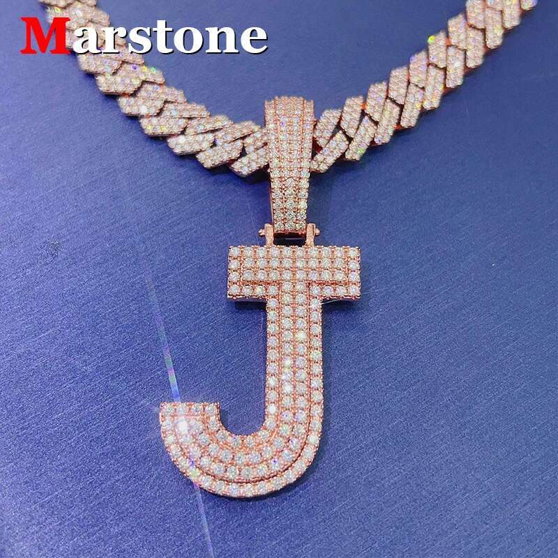 Full D Color VVS Moissanite Dia Hip-hop Men's Women's Letter Pendant S Sliver 15MM Cuban Chain Necklace