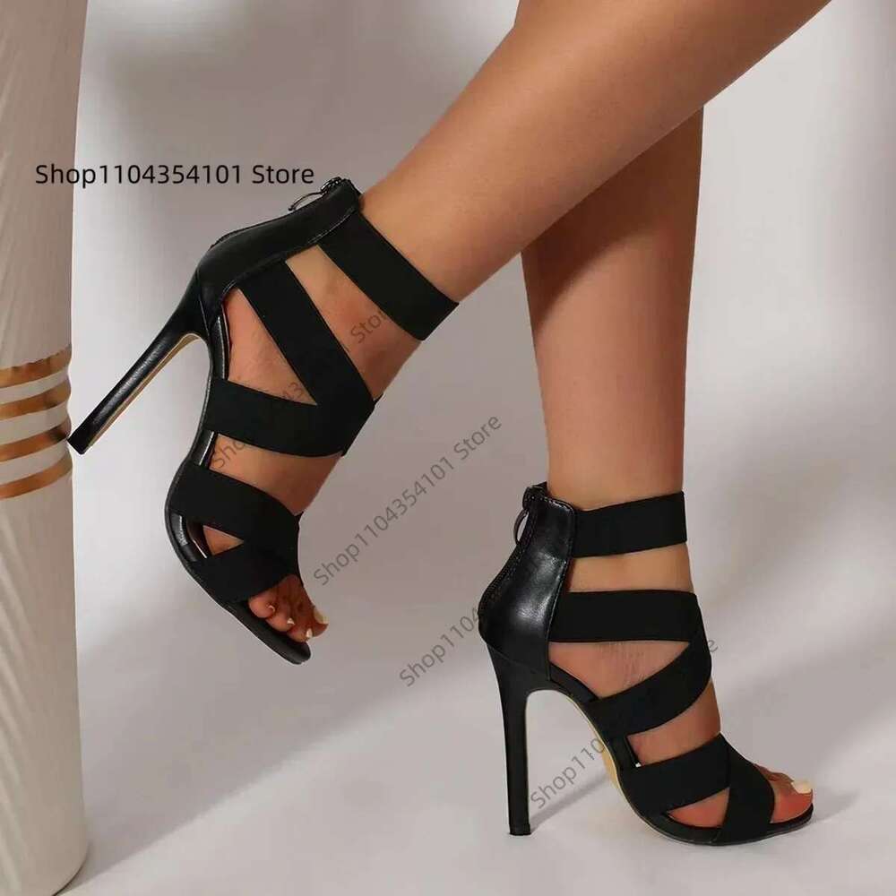 Black Sexy Open Toes Gladiator Shoes Womens Sandals Super High Heel Pumps Ladies Broadband Back Zipper Party Wedding Sandal
