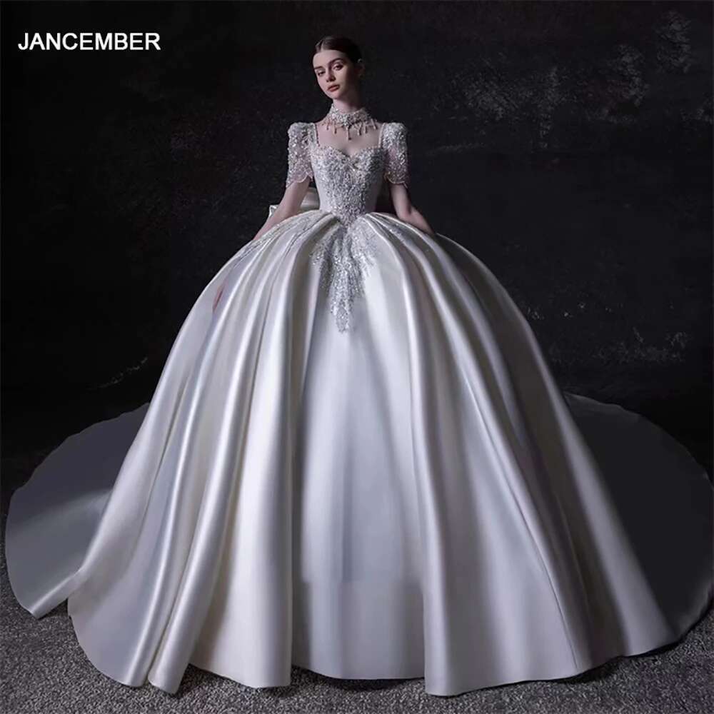 Custom Dress Satin Appliques Dresses Square Collar Naked Back Robe Marriage Shiny Wedding Dresses