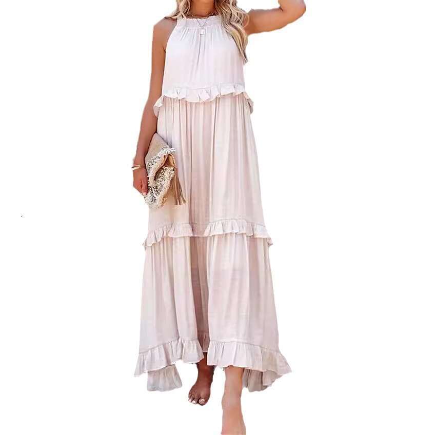 European American Summer Vacation Wind Lotus Leaf Edge Long Dress, Large Swing, Beach Skirt, Women's 2025 New Style, Unique and Elegant Clothing