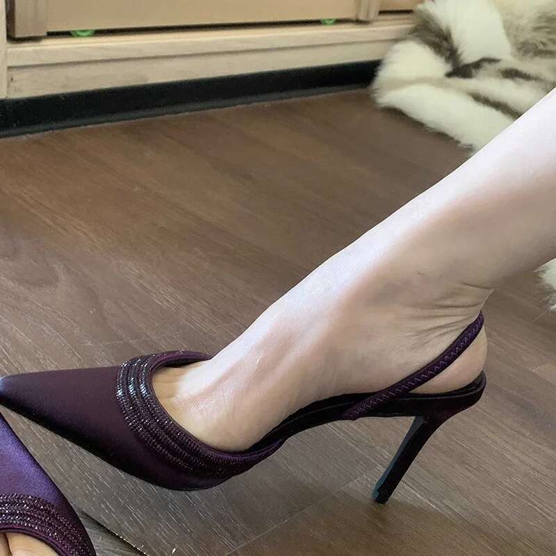 Spring Purple Women High Heel Sandals Elegant Pointed Toe Singbacks Dancing Party Prom Shoes