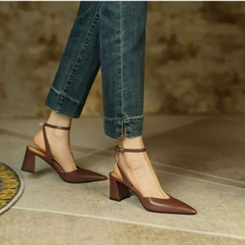 Backless Mary Jane Vintage High Heels Elegant Fashion Pointed Sandals Shoes for Women Tacones Mujer
