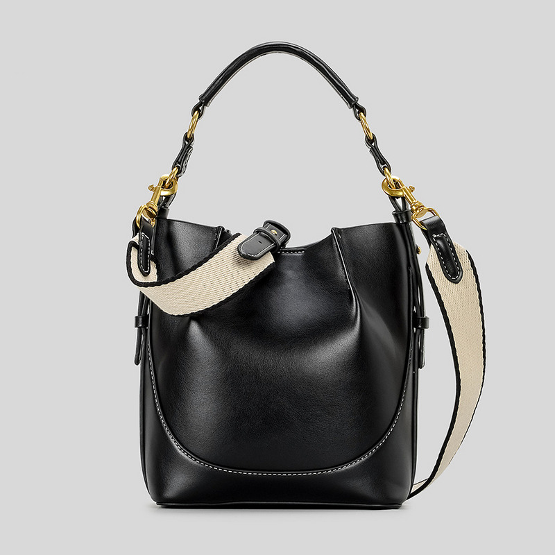 Women's Bags new large capacity wide strap one shoulder canvas crossbody handbag drawstring bucket bag women