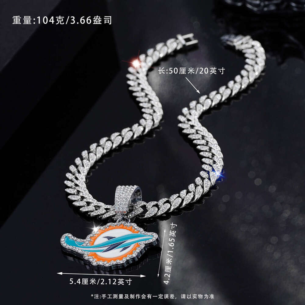 Fashionable Colorful Dolphin Rugby Team Men's Pendant Personalized Hip Hop Full Dia Cuban Necklace