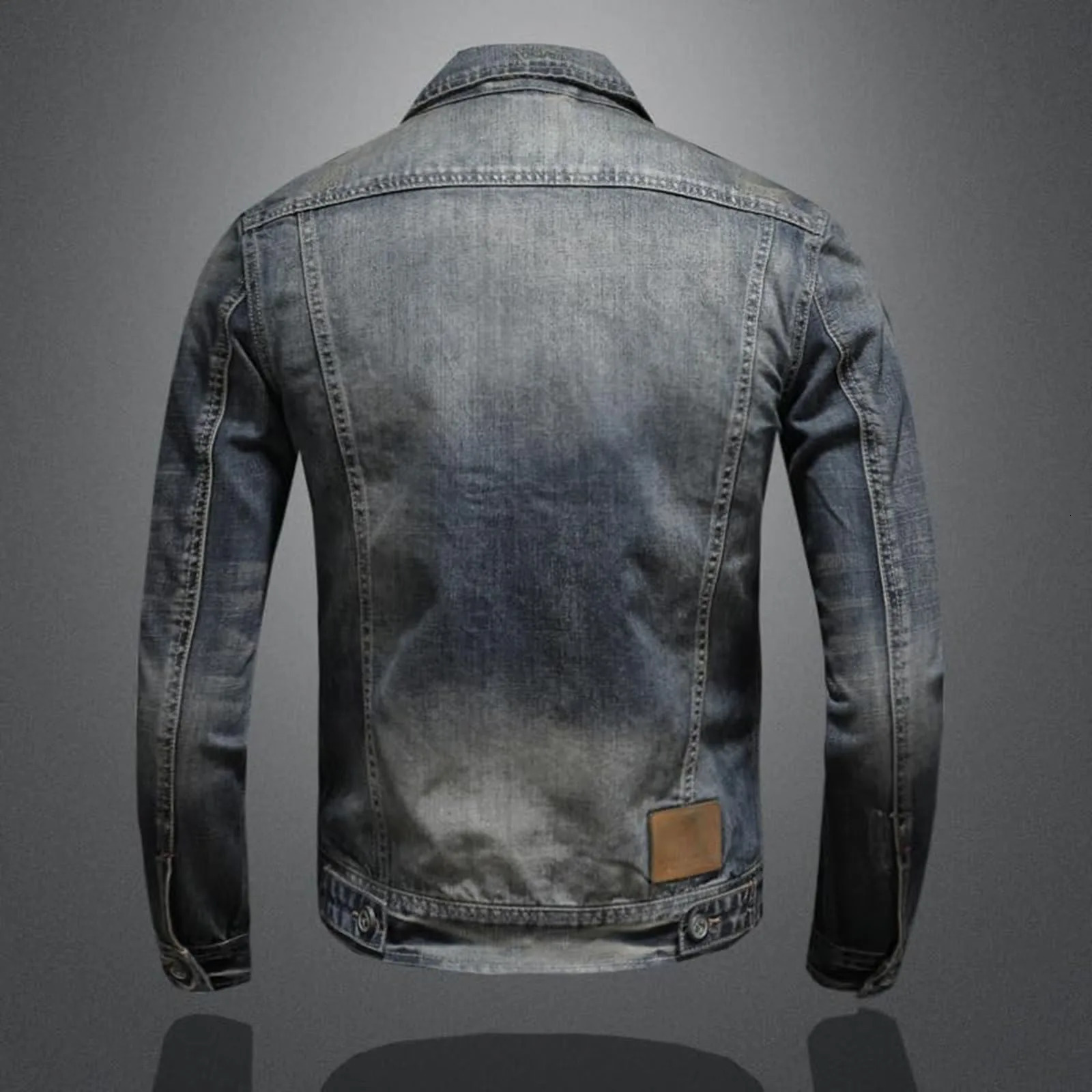 Retro denim jacket with zipper standing cotton slim fit denim jacket denim jacket classic hip-hop college jacket winter jacket 250225