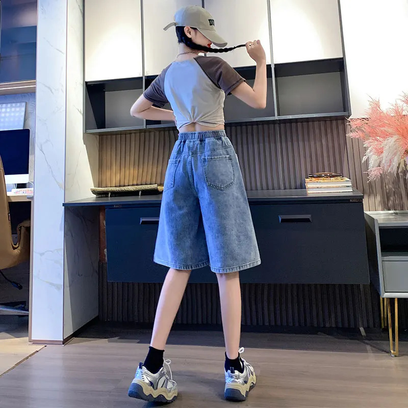 Large Size Denim Short Summer 2024 High Elastic Wasit Casual Blue Color Jean Shorts Plus Womens Jeans 250228Z